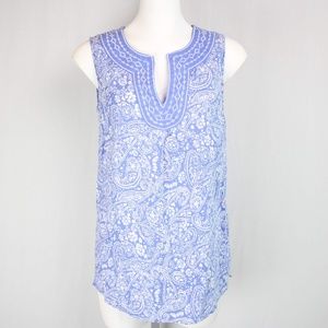 Carole Little | Blue Paisley Linen Blend Tank Top